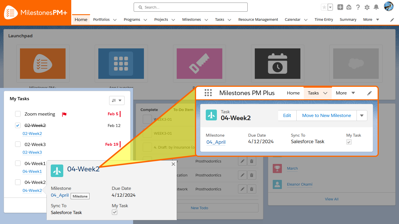 Project Task Sync to Salesforce Calendar, Events Milestones PM+ App